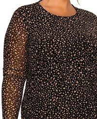 Coin 1804 Plus Pebble Mesh Scoop Neck Long Sleeve Top