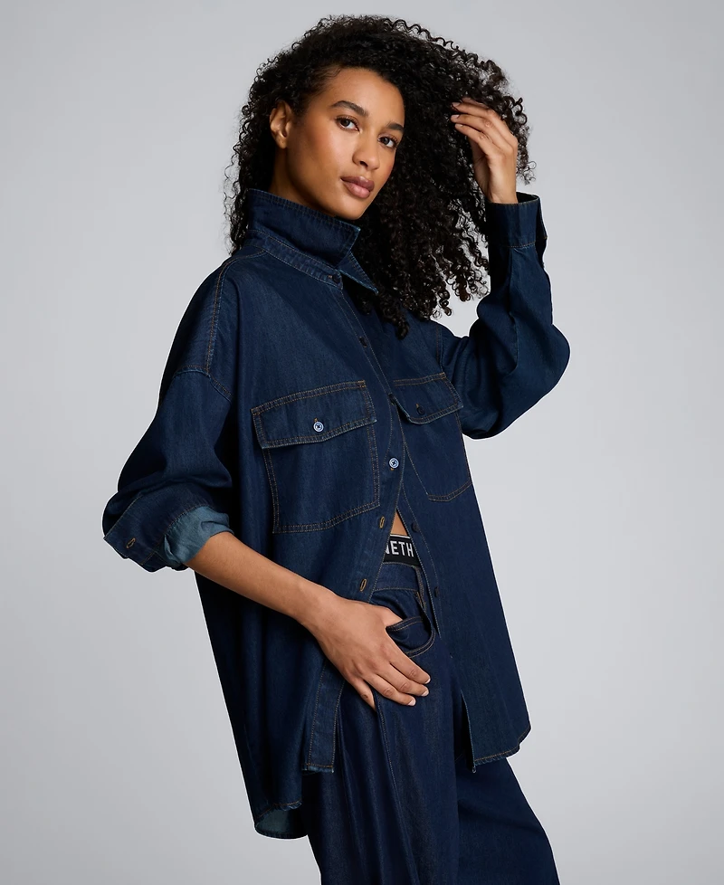 Kenneth Cole Women's Button Up Oversized Shirt
