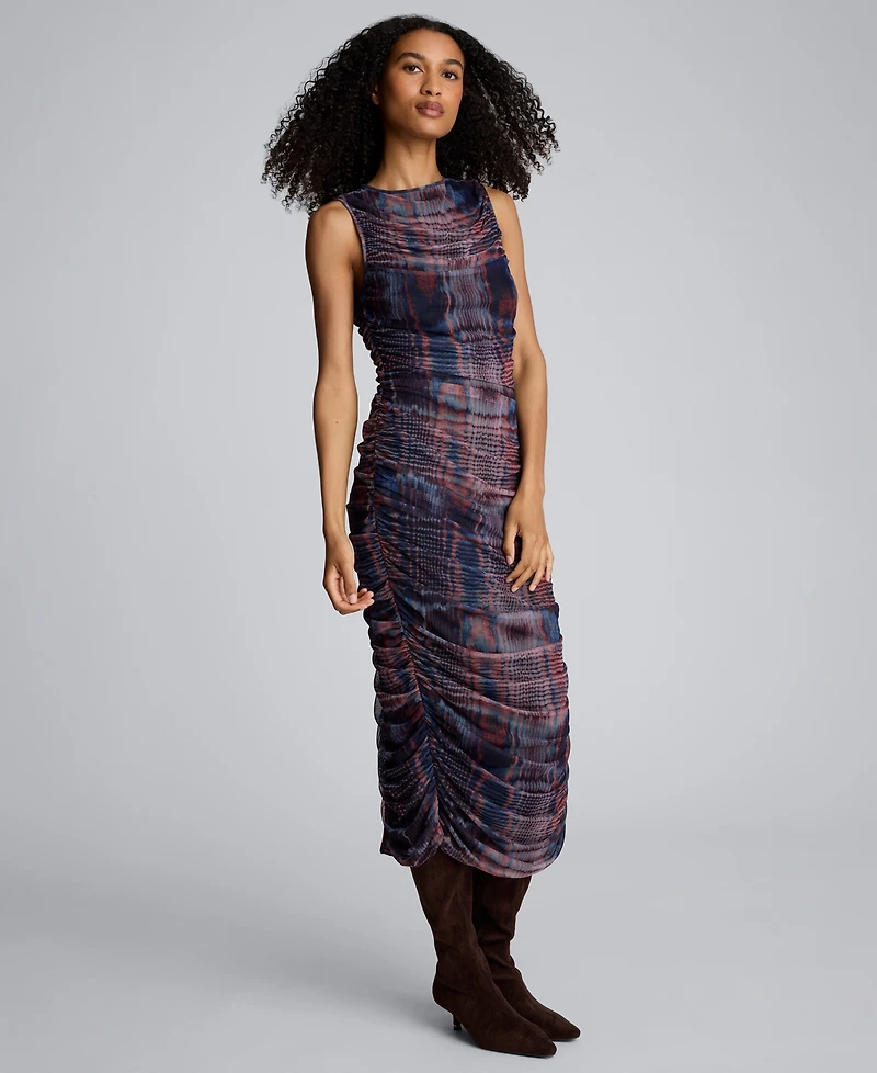 Kenneth Cole Women's Printed Ruched Midi Dress