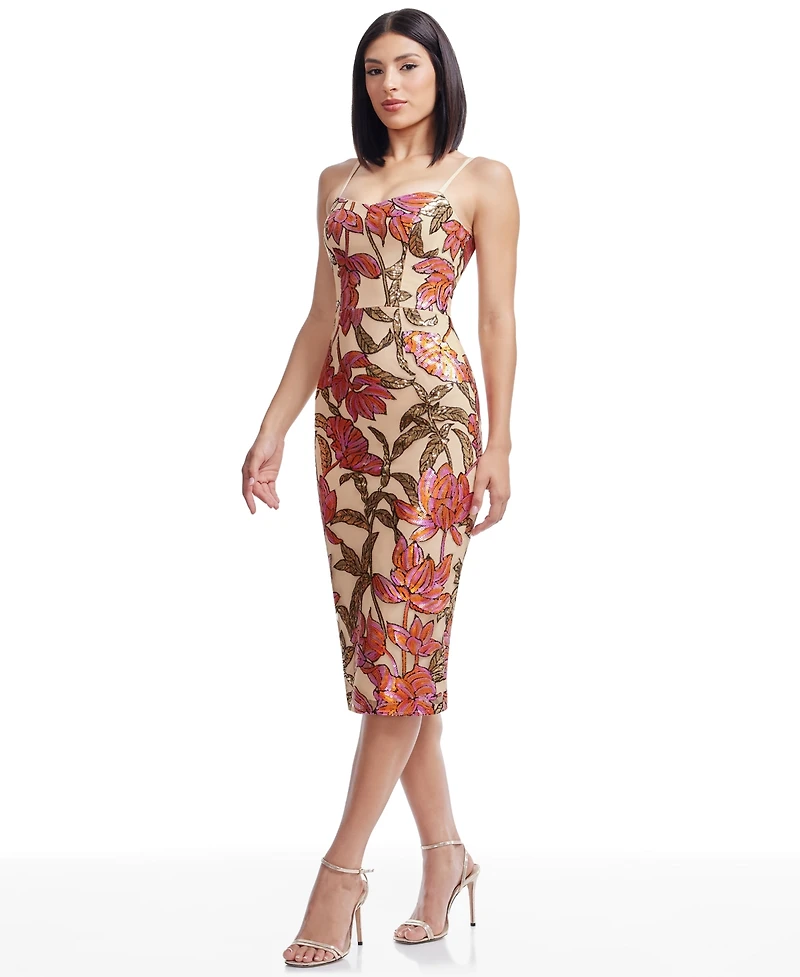 Dress the Population Women's Blakely Sweetheart-Neck Sequin Bodycon Midi