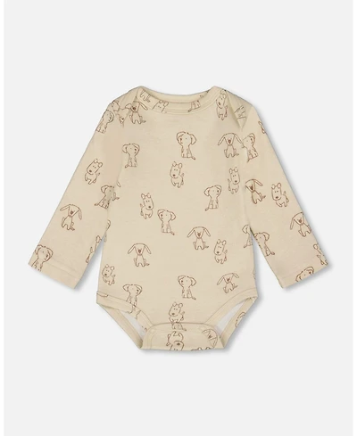 Deux par Baby Boy Cotton Onesie Beige Puppy Print
