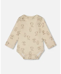 Deux par Baby Boy Cotton Onesie Beige Puppy Print