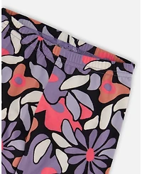 Deux par Toddler Girls Stretch Jersey Leggings Black Retro Flower Print - Toddler|Child