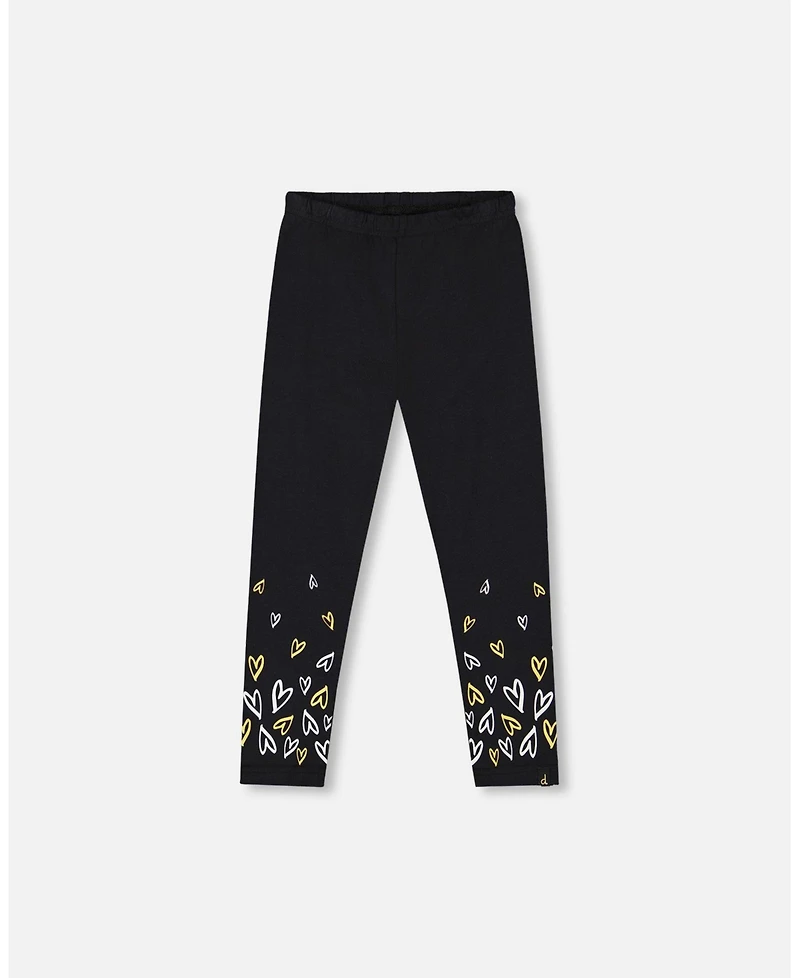 Deux par Girl Cotton Leggings Dusty Pink with Hearts Print