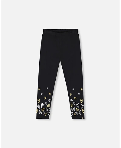 Deux par Girl Cotton Leggings Dusty Pink with Hearts Print