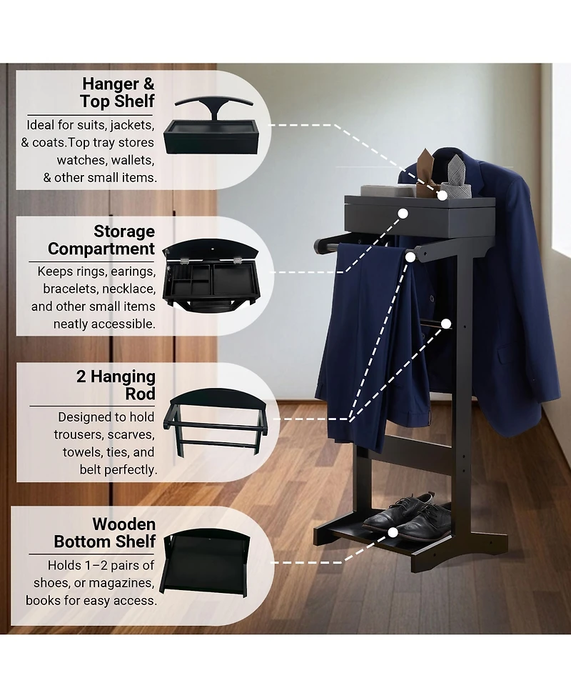 Kings Brand Furniture Mavy Valet Stand – Modern Organizer for Suits, Coats and Accessories Perfect Bedrooms Entryways