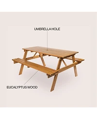 Jonathan Y Shoreham Modern Classic Outdoor Wood Picnic Table Benches with Umbrella Hole