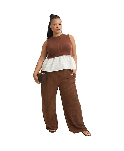 June + Vie Women's Plus Knitted Pull-On Pants