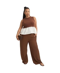 June + Vie Women's Plus Knitted Pull-On Pants