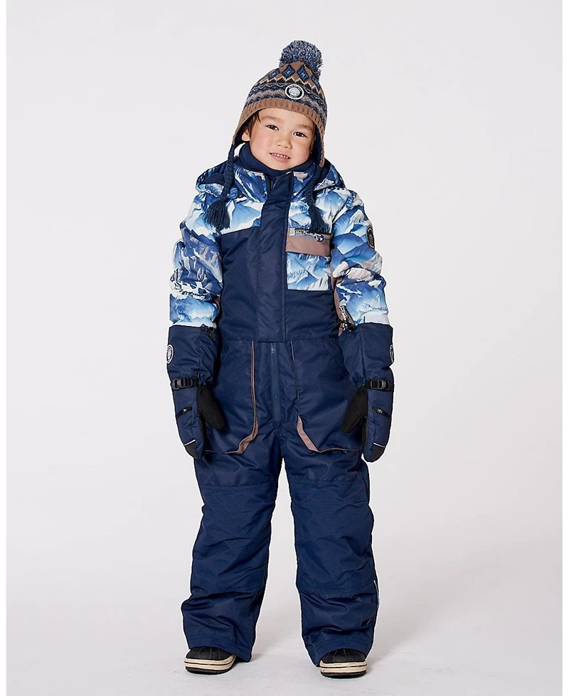 Deux par Toddler Boys One-Piece Play Snowsuit with Mountains Print Navy Blue - Toddler|Child