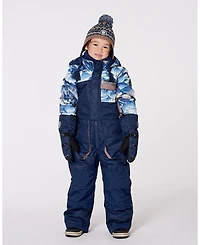 Deux par Toddler Boys One-Piece Play Snowsuit with Mountains Print Navy Blue - Toddler|Child