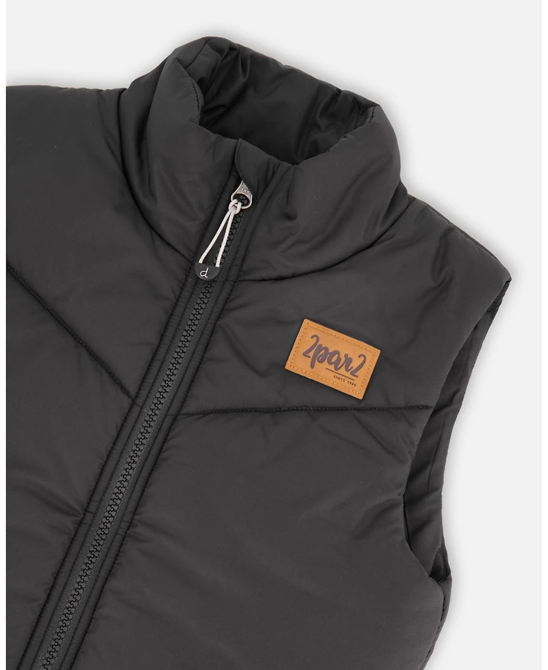 Deux par Boy Quilted Mid-Season Sleeveless Vest Black - Child