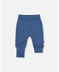 Deux par Baby Boy Cotton Evolutive Pants Blue Printed Leaves