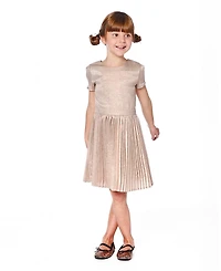 Deux par Girl Short Sleeve Dress with Pleated Skirt Light Caramel - Toddler|Child