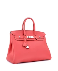 Pre-Owned Hermes Birkin 35 Handbag Pink Clemence with Palladium Hardware