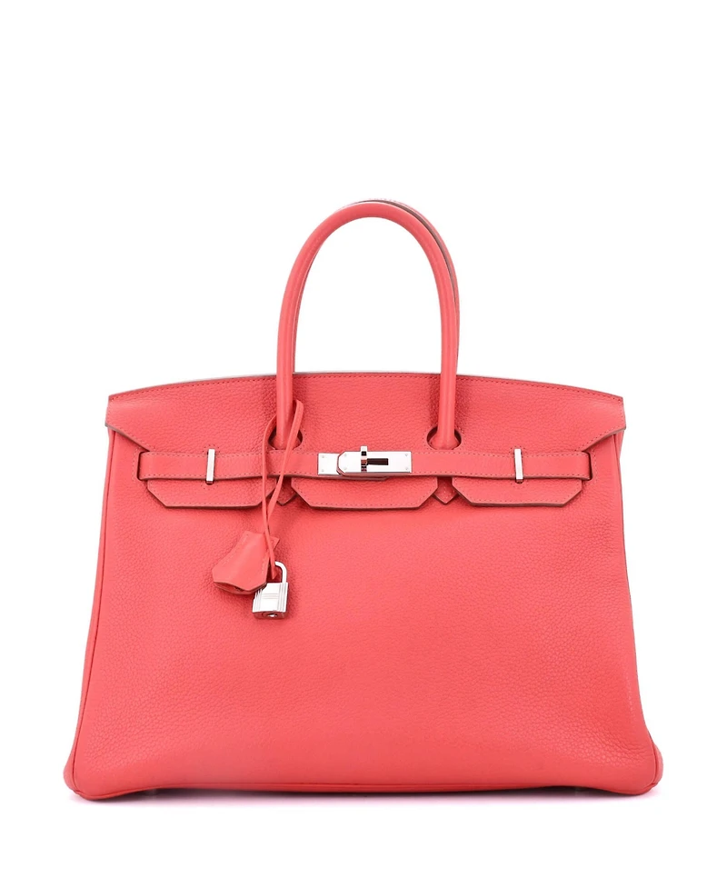 Pre-Owned Hermes Birkin 35 Handbag Pink Clemence with Palladium Hardware