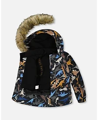 Deux par Boy Two-Piece Play Snowsuit with Printed Dinosaurs Jacket Navy Blue