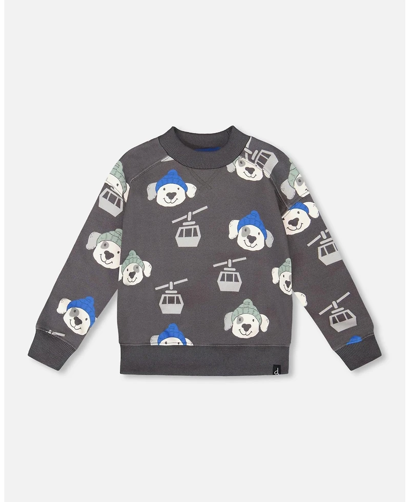 Deux par Baby Boy Fleece Pullover Sweatshirt Gray Dog Print