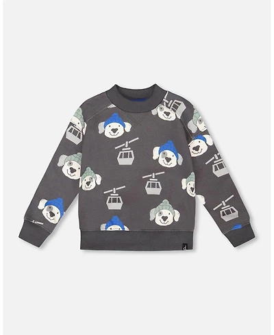 Deux par Baby Boy Fleece Pullover Sweatshirt Gray Dog Print