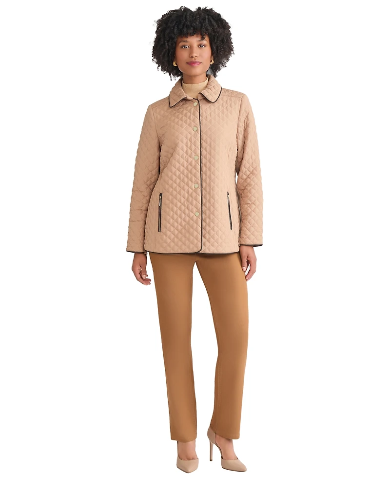 Jones New York Women's Quilted Snap Front Long Sleeve Jacket