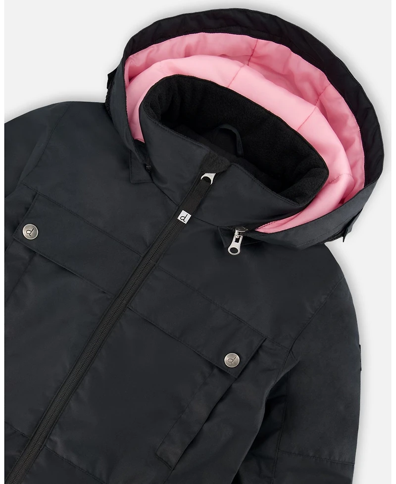 Deux par Girl One-Piece Teknik Snowsuit Black with Pink - Child
