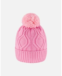 Deux par Baby Girls Lined Knit Pompom Hat Pink