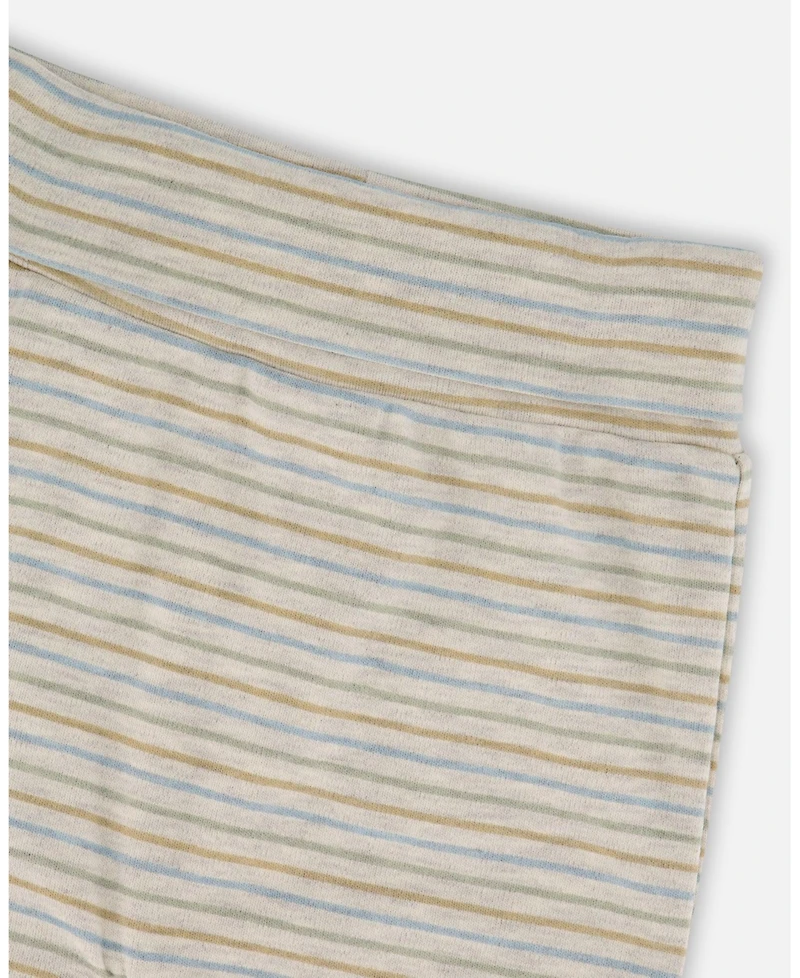 Deux par Baby Boy Cotton Evolutive Pants Striped Heather Beige and Gray