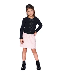 Deux par Girl Long Sleeve Cotton Jersey Bow Tee Black