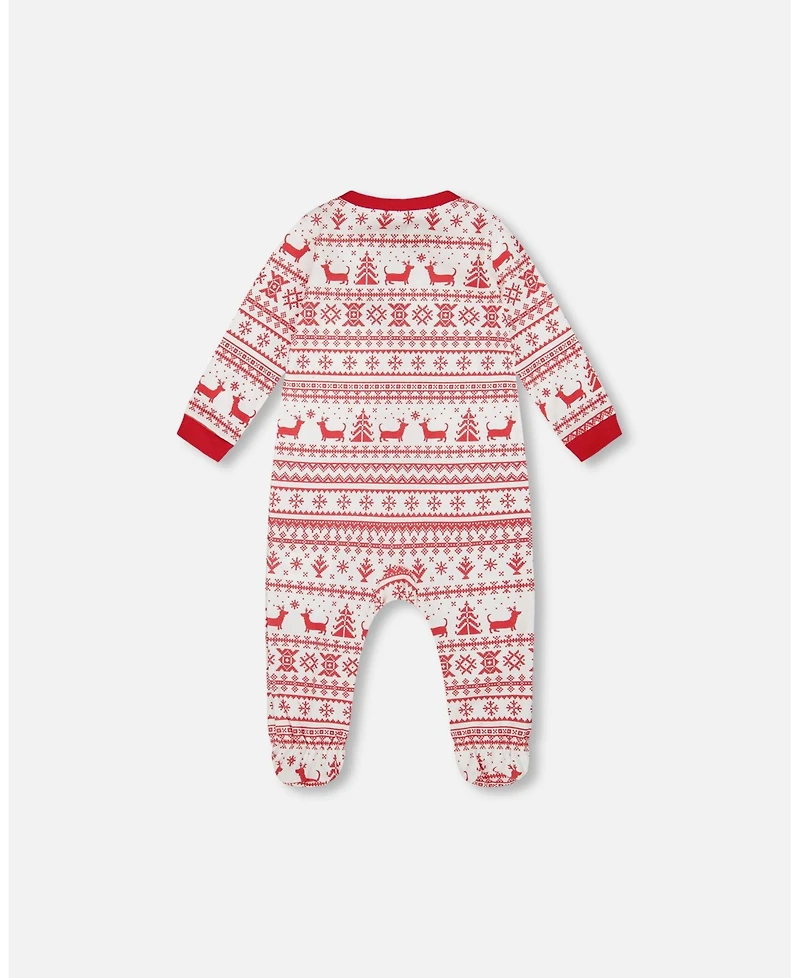 Deux par Baby Unisex Cotton One-Piece Pajamas Red and White Fairisle