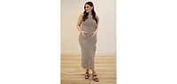 Pinkblush Maternity Beige Striped Knit Fitted Sleeveless Maxi Dress