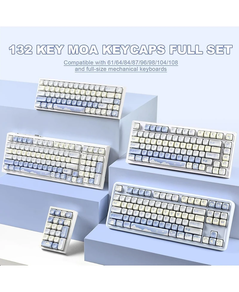 Yunzii 132 Keys Moa Keycaps, Dye-Sublimation Pbt Custom Keycap Set, Cute Bear Customized Pattern Keycaps for Mx Switches Mechanical Gaming Keyboard