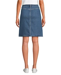 Lands' End Women's Soft Denim Mid Rise Button Through Above the Knee Skirt