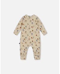 Deux par Deux Baby Boy Cotton Zipped Romper Beige Tree Print - Baby