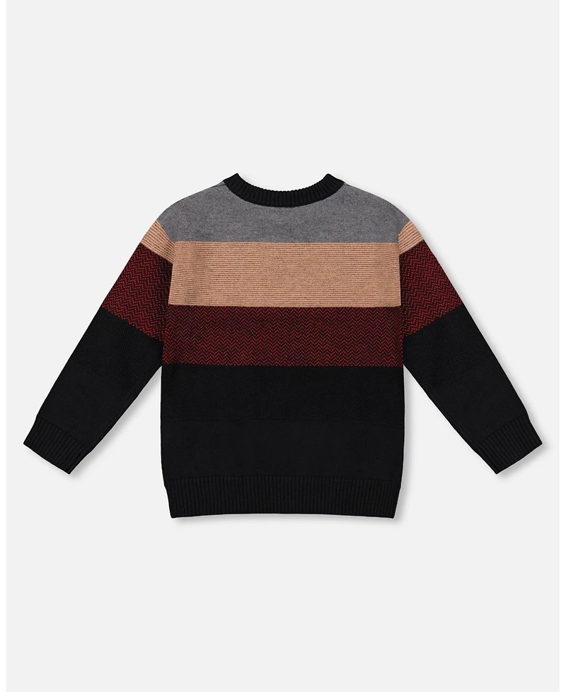 Deux par Baby Boy Color Block Knit Sweater Red and Black
