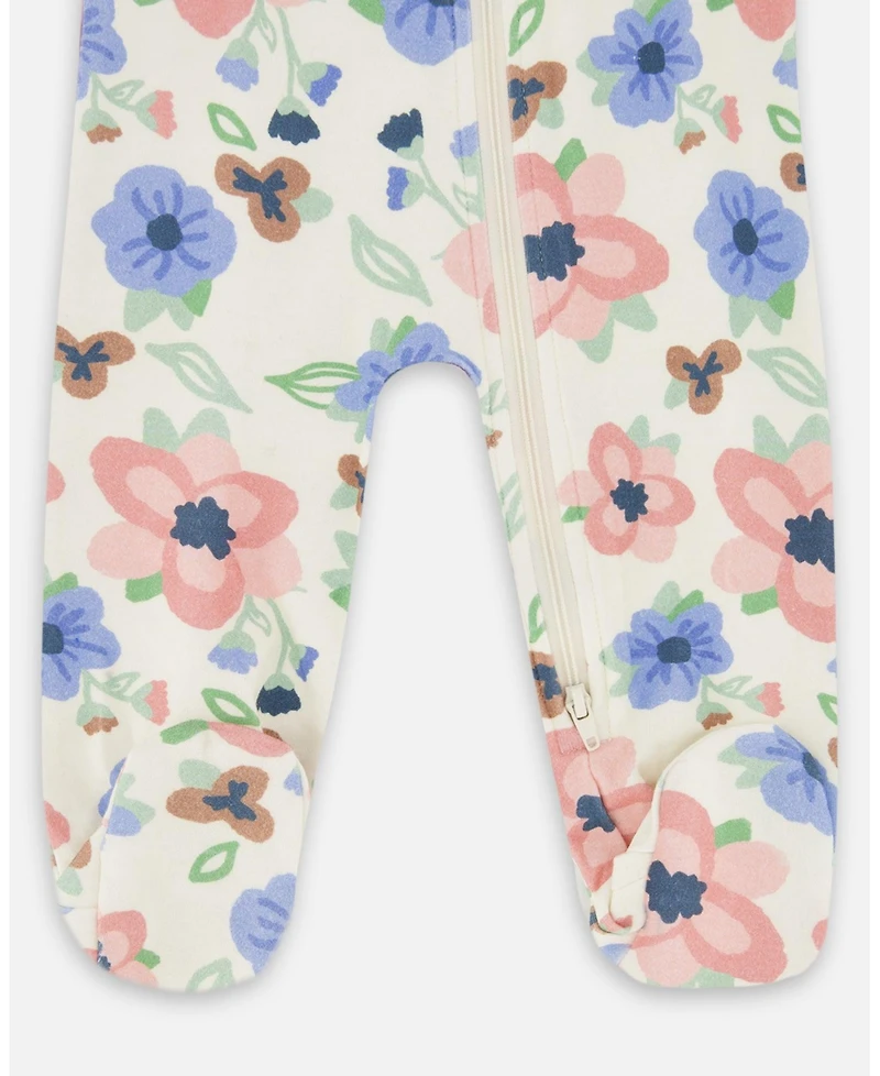 Deux par Baby Girl One-Piece Cotton Pajama Off-White Flower Print