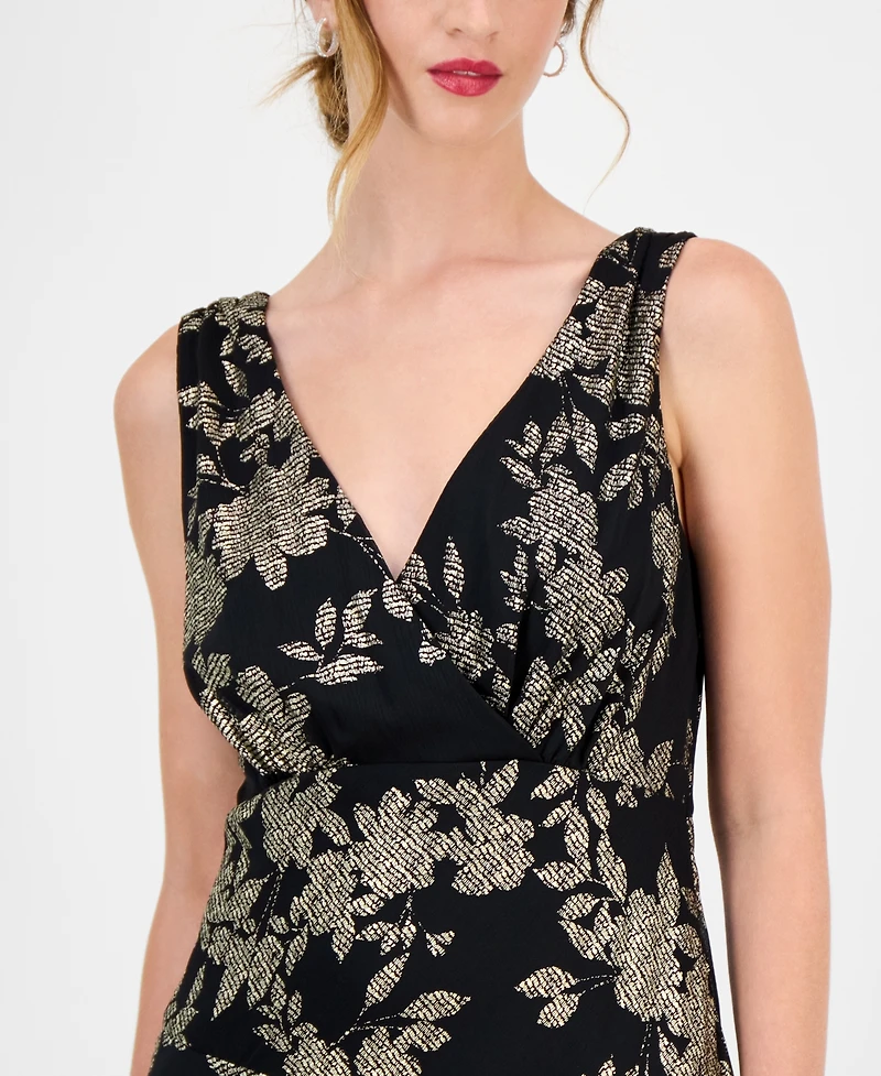 Connected Women's Foil Chiffon Asymmetric-Hem Dress