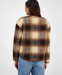 And Now This Women's Plaid Sherpa Fleece Collarless Jacket, Macy's Exclusive