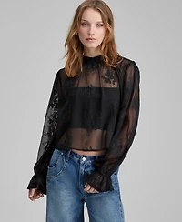 And Now This Women's Embroidered Sheer High-Neck Blouse, Macy's Exclusive