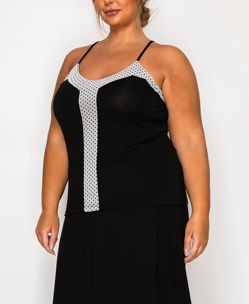 Coin 1804 Plus Size Dot Mesh Rayon Mix Panel Camisole Tank Top