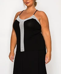 Coin 1804 Plus Size Dot Mesh Rayon Mix Panel Camisole Tank Top