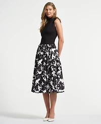 Isaac Mizrahi Women's Sleeveless Ponte Combo Midi Dress