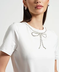 Isaac Mizrahi Women's Crystal Bow Neck T-Shirt
