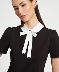 Isaac Mizrahi Women's Satin Bow Neck Peter Pan T-Shirt