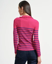 Isaac Mizrahi Women's Ruffle Neck Henley Sweater