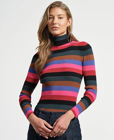 Isaac Mizrahi Women's Mock Neck Long Sleeve Striped Sweater