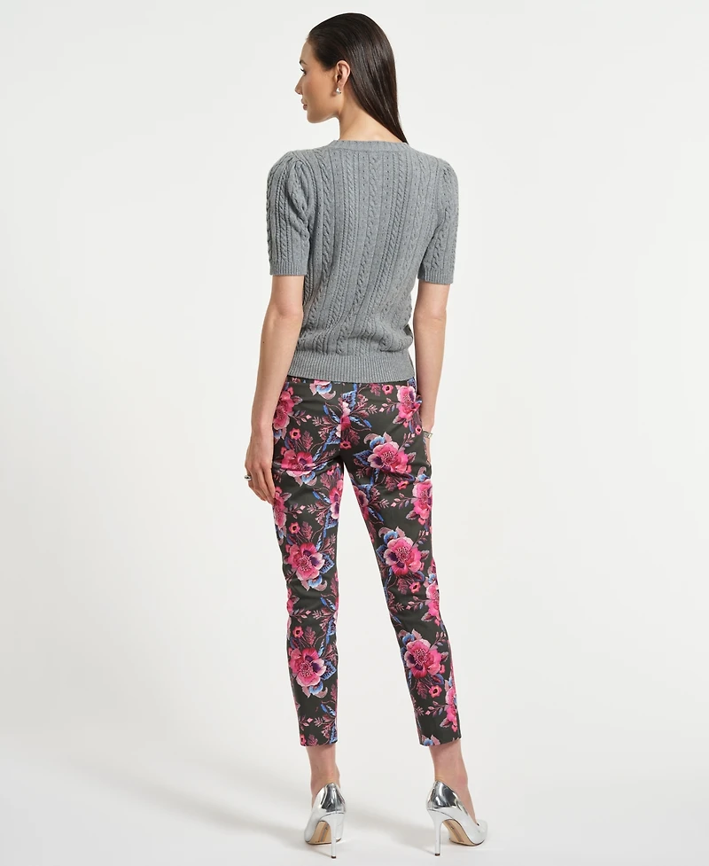 Isaac Mizrahi Women's Jewel Crewneck Short Sleeve Cable Sweater