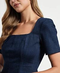 Isaac Mizrahi Women's Square Neck Seamed Denim Top