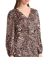 Jones New York Women's Long Sleeve Shirred Front Slit Midi Dress