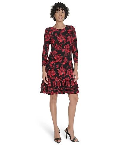 Tommy Hilfiger Petite 3/4-Sleeve Ruffle-Hem Shift Dress