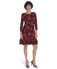 Tommy Hilfiger Petite 3/4-Sleeve Ruffle-Hem Shift Dress